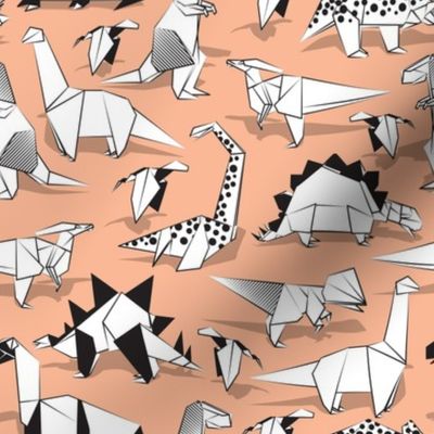 Small scale // Origami dino friends // flesh background black & white dinosaurs 