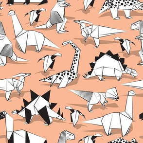 Small scale // Origami dino friends // flesh background black & white dinosaurs 