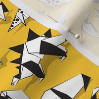 Small scale // Origami dino friends // sunglow yellow background black & white dinosaurs 