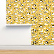 Small scale // Origami dino friends // sunglow yellow background black & white dinosaurs 