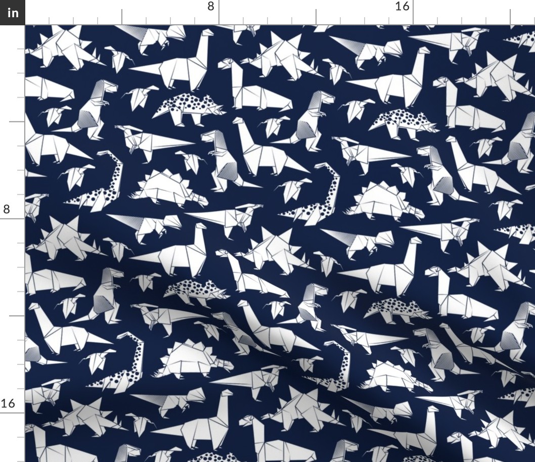 Small scale // Origami dino friends // oxford blue background white paper dinosaurs