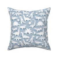 Small scale // Origami dino friends // pastel blue background white paper dinosaurs