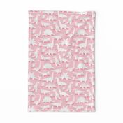 Small scale // Origami dino friends // pastel pink background white paper dinosaurs