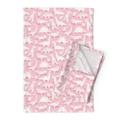 Small scale // Origami dino friends // pastel pink background white paper dinosaurs