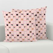 cat daisy floral heads pet lover fabric pink