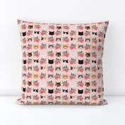 cat floral heads pet lover fabric pink