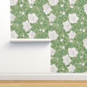 White Roses on Mottled Green