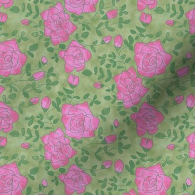 Pink Roses on Mottled Green