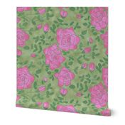 Pink Roses on Mottled Green