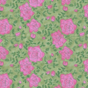 Pink Roses on Mottled Green