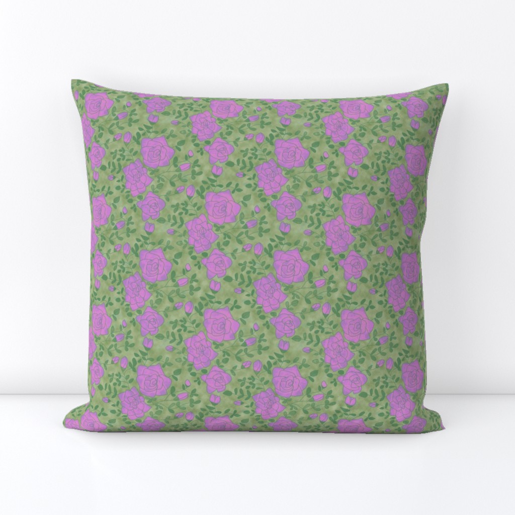 Lavender Roses on Mottled Green