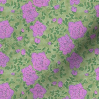 Lavender Roses on Mottled Green