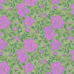 Lavender Roses on Mottled Green