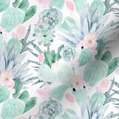 pastel cactus floral - white medium