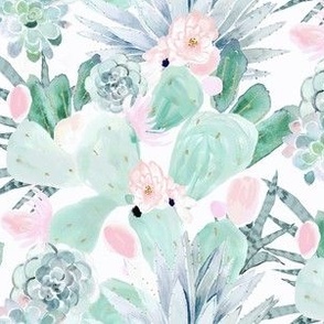 pastel cactus floral - white medium