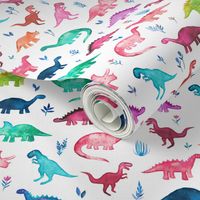 Little Multicolored Dinos on White