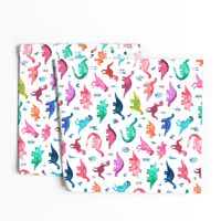 Little Multicolored Dinos on White