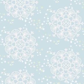 Hand painted mandala  design with baby blue. Use the design for a crib bedding, baby boy nursery or bathroom wallpaper.