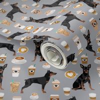 miniature pinscher coffee (smaller scale) fabric cute min pin fabric design - grey