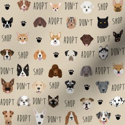 adopt don't shop dog fabric tan