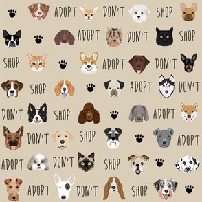adopt don't shop dog fabric tan