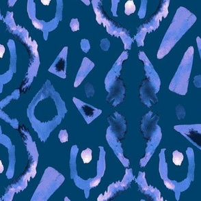 17-10D Blue Ikat on Indigo Tribal Watercolor Abstract_ Miss Chiff Designs