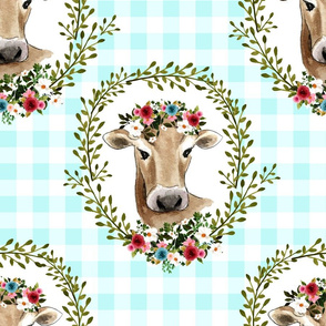 18" Floral Cow - Blue Gingham