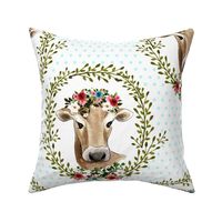 18" Floral Cow - Blue Polka Dots