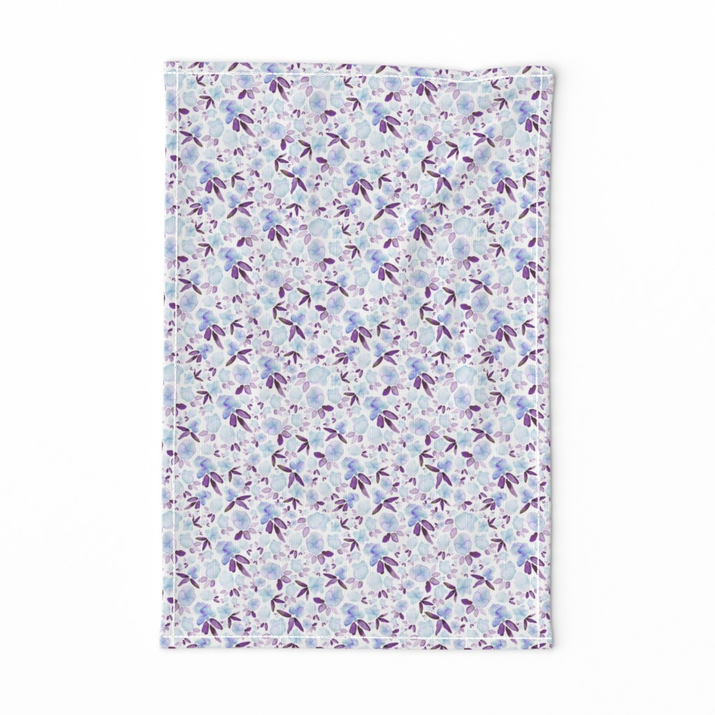 Blue and purple - blue floral watercolor fabric and wallpaper