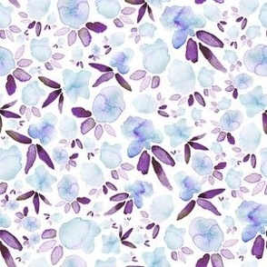 Blue and purple - blue floral watercolor fabric and wallpaper