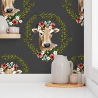 4" Floral Cow - Dark Grey