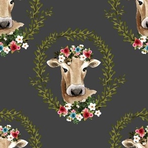 8" Floral Cow - Dark Grey