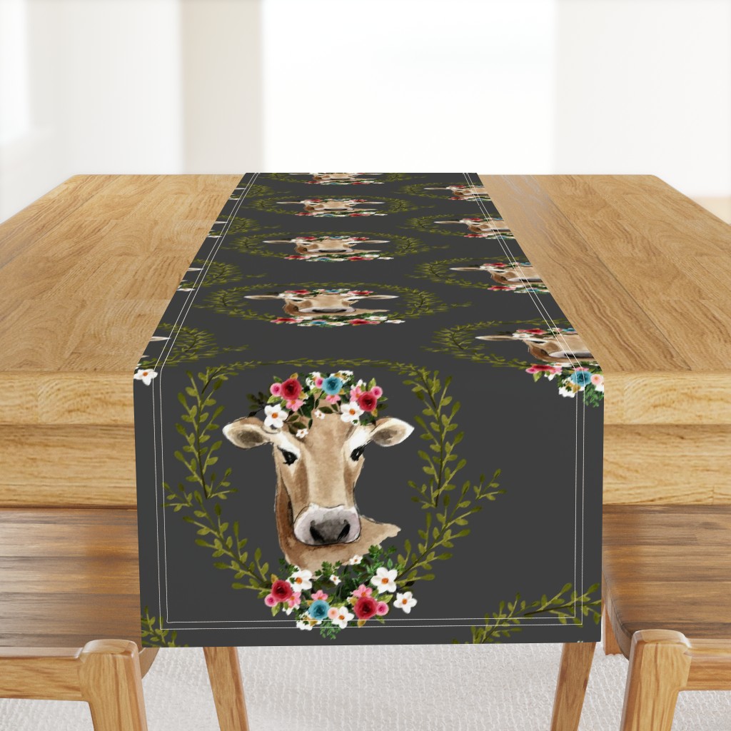 18" Floral Cow - Dark Grey