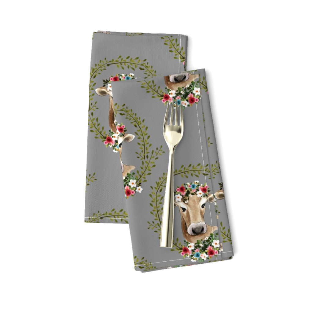 8" Floral Cow - Grey