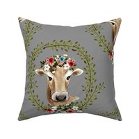 18" Floral Cow - Grey