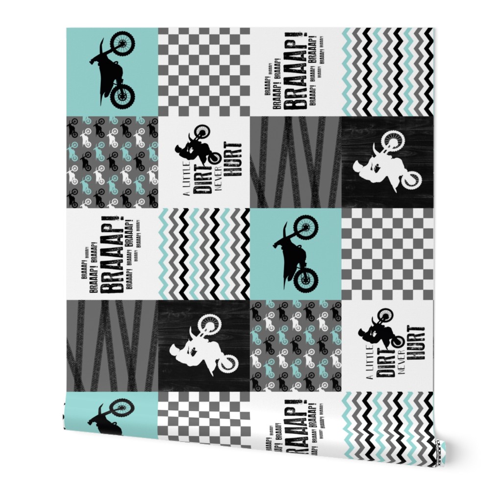 4.5 inch Motocross//A little dirt Never Hurt - wholecloth Cheater Quilt - Rotated 