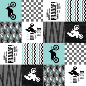 4.5 inch Motocross//A little dirt Never Hurt - wholecloth Cheater Quilt - Rotated 