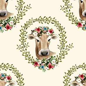 8" Floral Cow - Ivory