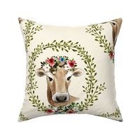 18" Floral Cow - Ivory