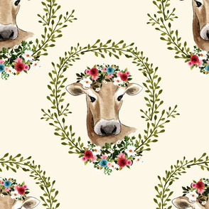 18" Floral Cow - Ivory