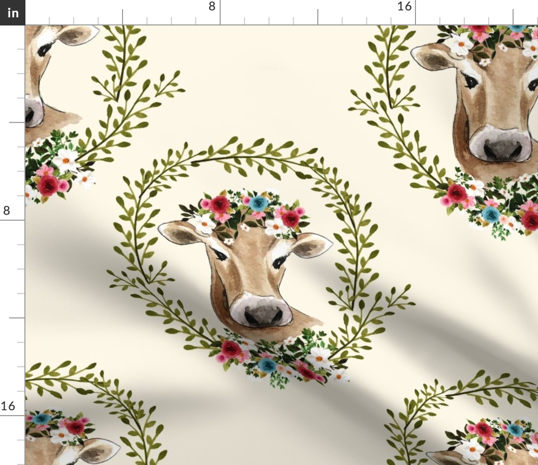 18" Floral Cow - Ivory