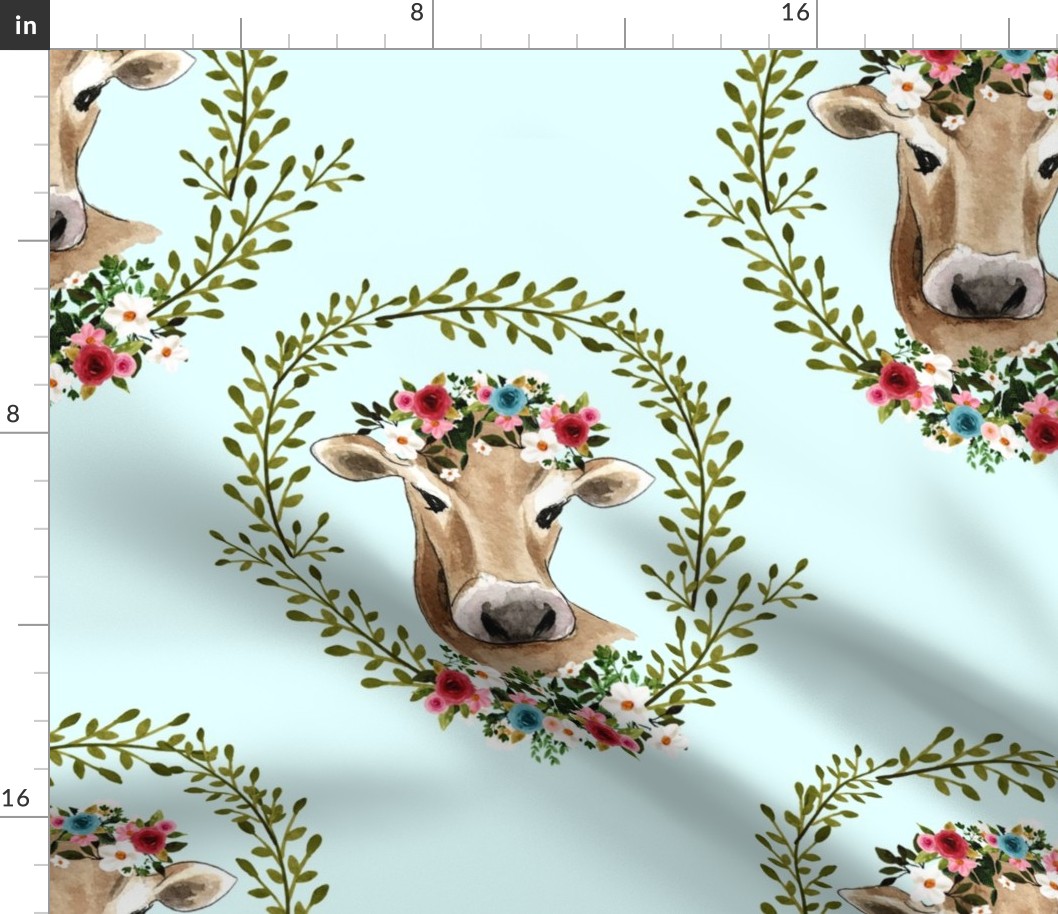 18" Floral Cow - Light Aqua