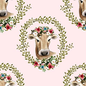 8" Floral Cow - Light Pink