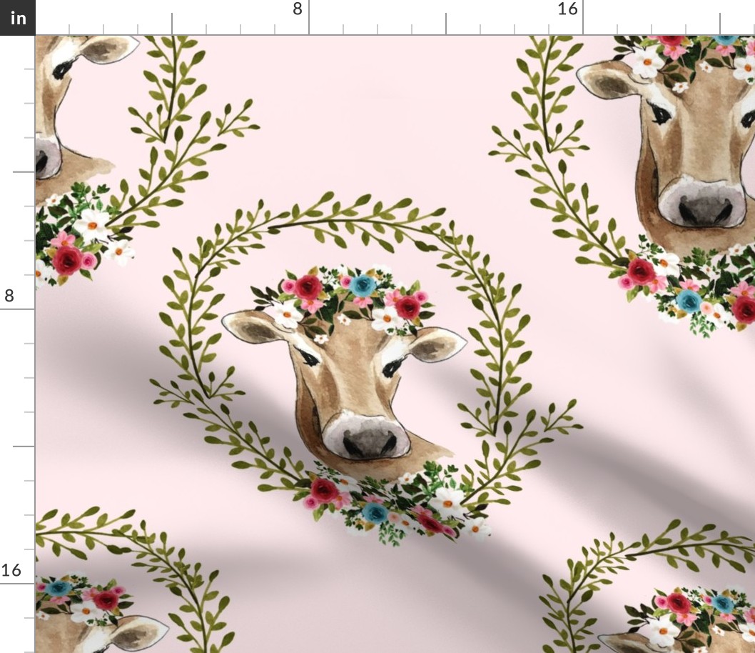 18" Floral Cow - Light Pink