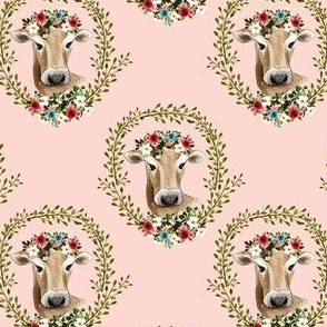 4" Floral Cow - Peachy Pink