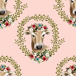 8" Floral Cow - Peachy Pink