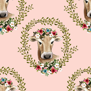 18" Floral Cow - Peachy Pink