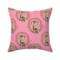 8" Floral Cow - Dark Pink