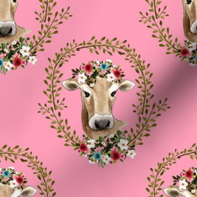 8" Floral Cow - Dark Pink