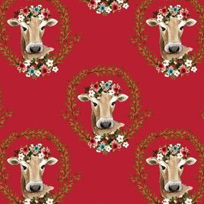 4" Floral Cow - Red